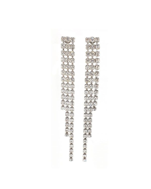 Sway My Way Clear Crystal 3 Strand Bridal Earrings, 13cm Long, Rhodium Metal