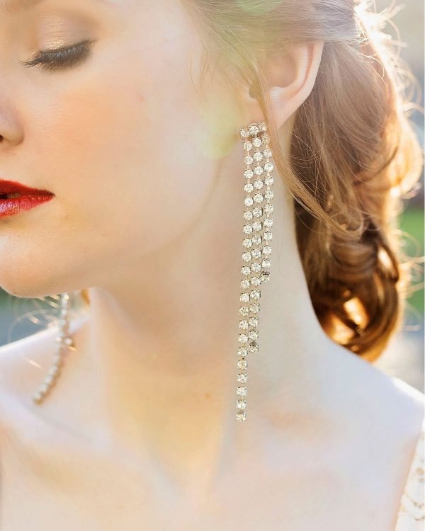 Sway My Way Clear Crystal 3 Strand Bridal Earrings, 13cm Long, Rhodium Metal - Image 3