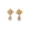 Lace Dreams Clear Crystal Diamond Shape Bridal Studs, Gold Metal 4cm long