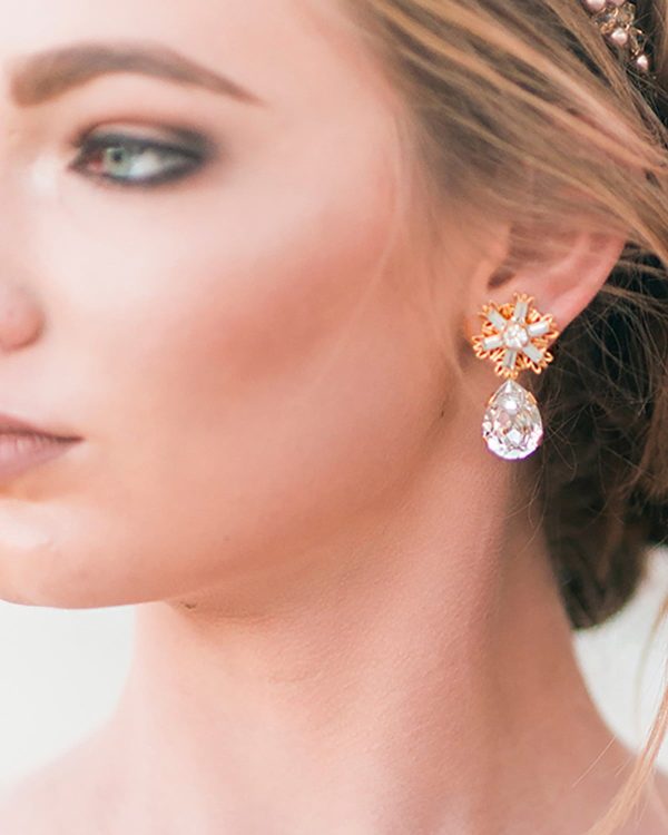 Lace Dreams Clear Crystal Teardrop Bridal Earring, Gold Metal 4cm long - Image 4
