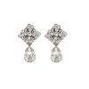 Lace Dreams Clear Crystal Diamond Shape Bridal Studs, Rhodium Metal 4cm long