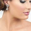 Lace Dreams Clear Crystal Diamond Shape Bridal Studs, Gold Metal 4cm long - Image 2
