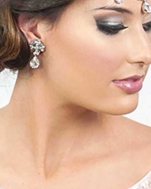 Lace Dreams Clear Crystal Diamond Shape Bridal Studs, Gold Metal 4cm long - Image 2
