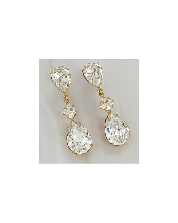 Stealing Kisses Clear Crystal Teardrop Bridal Earring, Gold Metal 5cm long - Image 8
