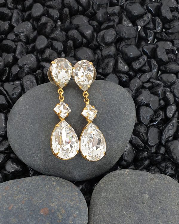 Stealing Kisses Clear Crystal Teardrop Bridal Earring, Gold Metal 5cm long - Image 9