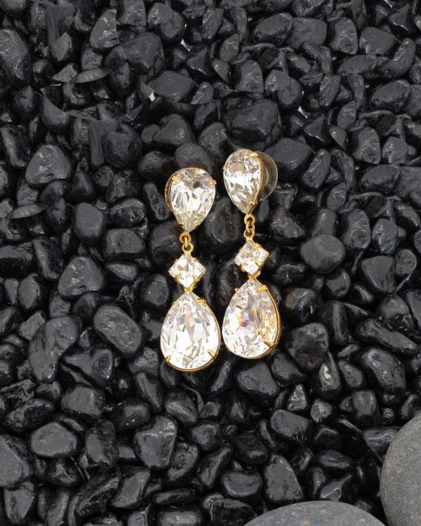 Stealing Kisses Clear Crystal Teardrop Bridal Earring, Gold Metal 5cm long - Image 10