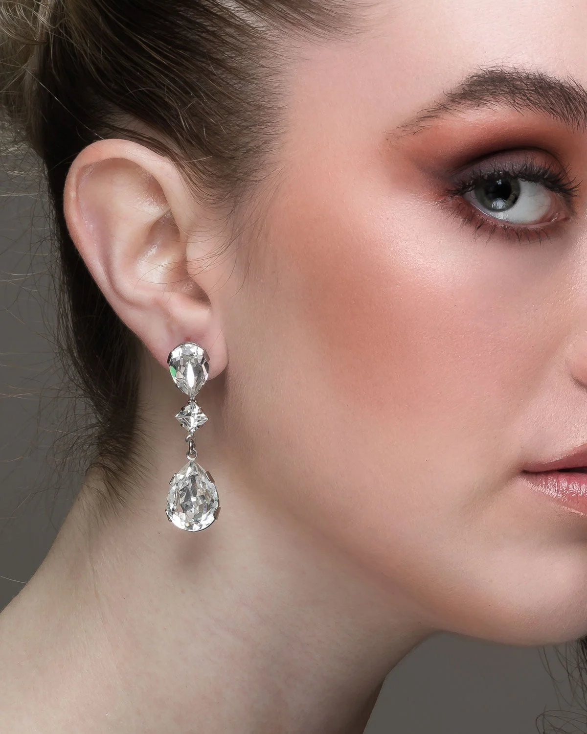 Stealing Kisses Clear Crystal Teardrop Bridal Earring, Rhodium Metal 5cm long