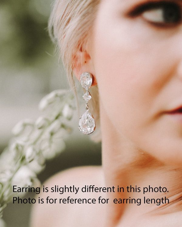 Stealing Kisses Clear Crystal Teardrop Bridal Earring, Gold Metal 5cm long - Image 11