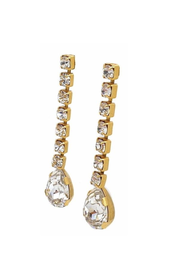 Hold Me Tight Clear Crystal Teardrop Studs, Rhodium Metal 6.5cm long - Image 3