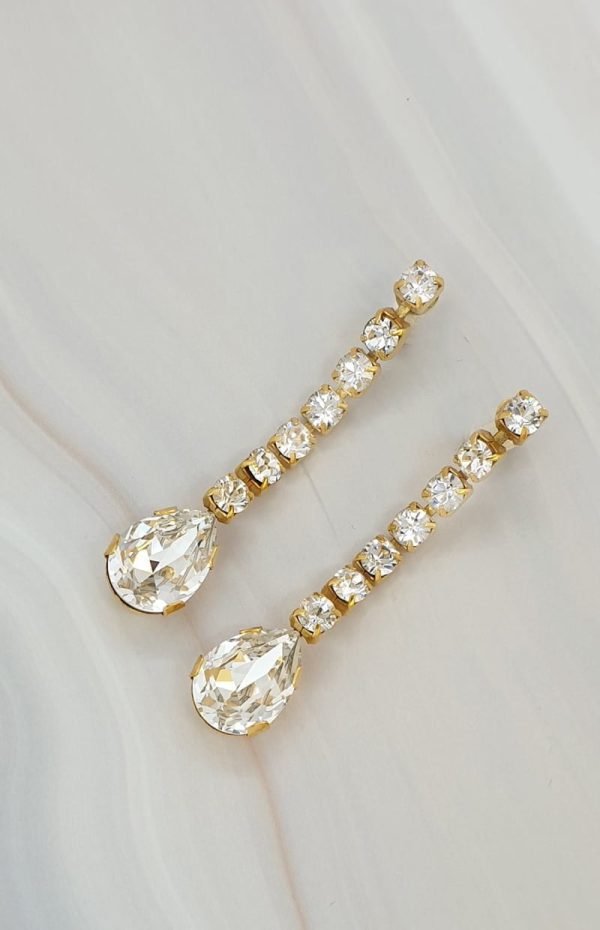 Hold Me Tight Clear Crystal Teardrop Studs, Rhodium Metal 6.5cm long - Image 5