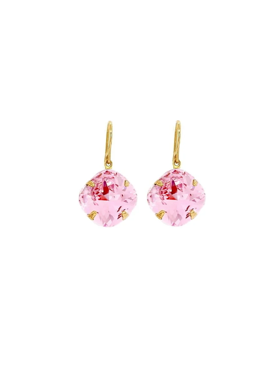Remi Flamingo Pink Crystal Earrings Diamond Shape, 2cm Long Rhodium or Gold