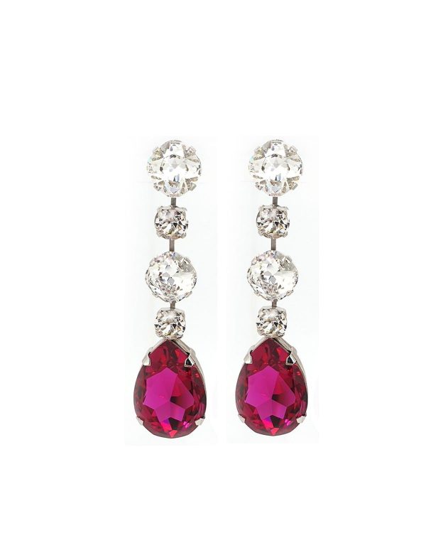 Astor Magenta Pink Crystal Teardrop 8cm Long Silver Earrings - Unleash Your Inner Goddess!