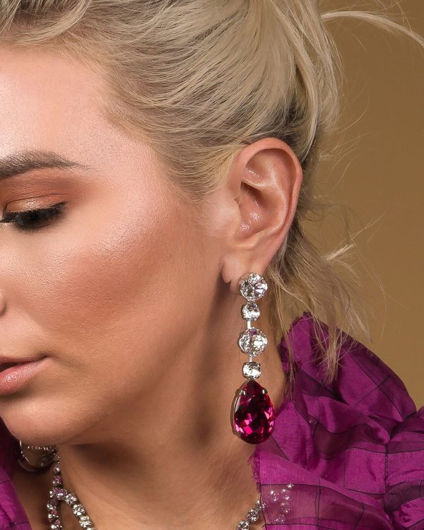 Astor Magenta Pink Crystal Teardrop 8cm Long Silver Earrings - Unleash Your Inner Goddess! - Image 5