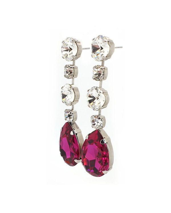 Astor Magenta Pink Crystal Teardrop 8cm Long Silver Earrings - Unleash Your Inner Goddess! - Image 3