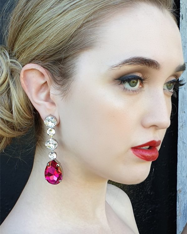 Astor Magenta Pink Crystal Teardrop 8cm Long Silver Earrings - Unleash Your Inner Goddess! - Image 4