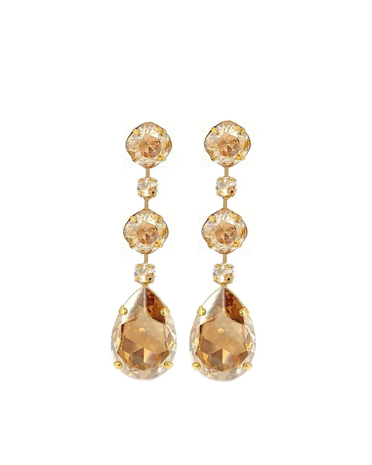 Astor Gold Crystal Chandelier Earrings, 8cm long, Gold Metal, Bridesmaids Earrings
