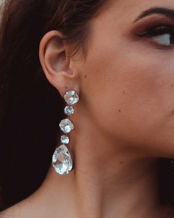 Astor Clear Chandelier Crystal Earrings, 8cm Long Silver Earrings - Image 2