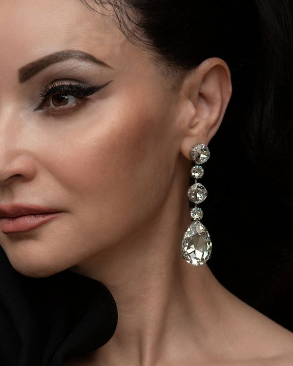 Astor Clear Chandelier Crystal Earrings, 8cm Long Silver Earrings - Image 10