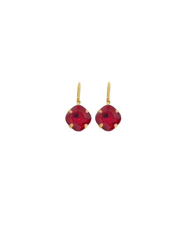 Remi Fire Red Crystal Earrings Diamond Shape, 2cm Long Gold Metal