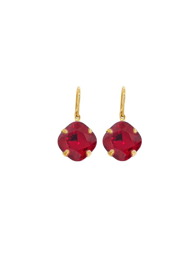 Remi Fire Red Crystal Earrings Diamond Shape, 2cm Long Rhodium Metal - Image 3