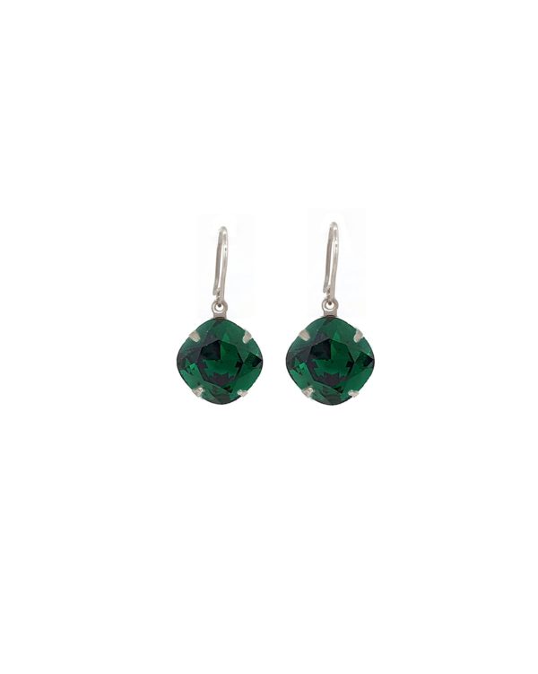 Remi Emerald Green Crystal Earrings Diamond Shape, 2cm Long Rhodium or Gold - Image 2