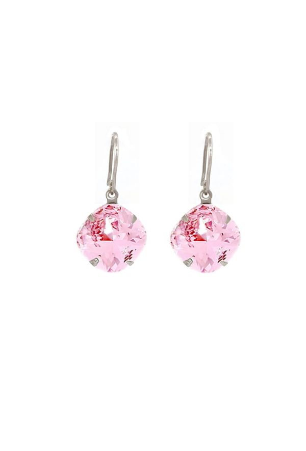 Remi Flamingo Pink Crystal Earrings Diamond Shape, 2cm Long Rhodium or Gold - Image 3