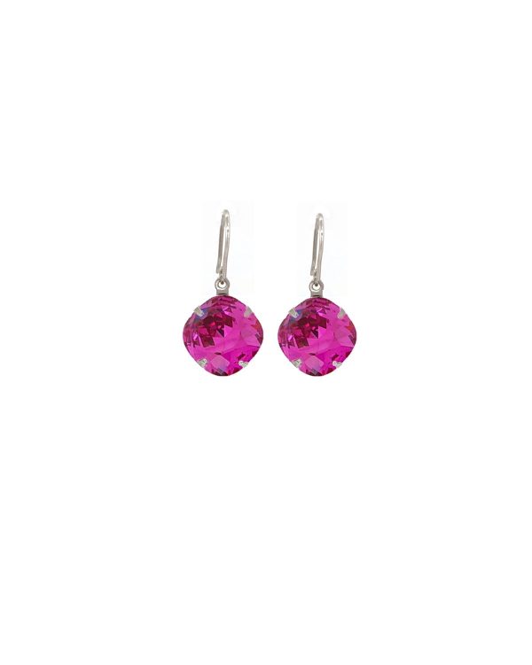 Remi Magenta Pink Crystal Earrings Diamond Shape, 2cm Long Rhodium or Gold