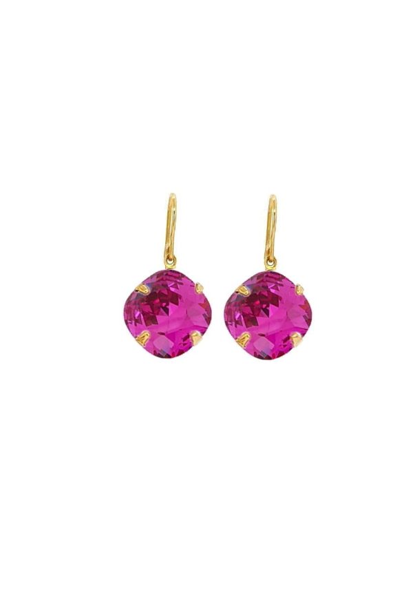 Remi Magenta Pink Crystal Earrings Diamond Shape, 2cm Long Rhodium or Gold - Image 3