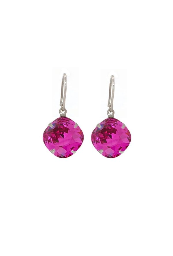 Remi Magenta Pink Crystal Earrings Diamond Shape, 2cm Long Rhodium or Gold - Image 4