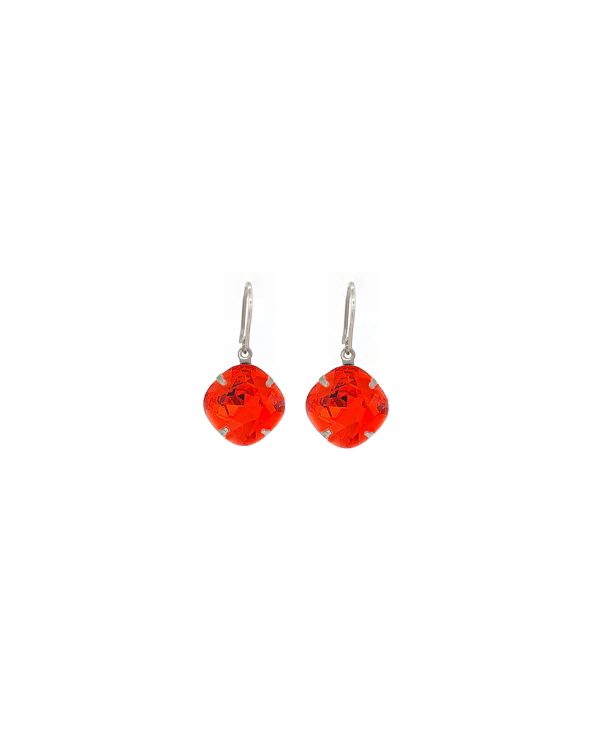 Remi Orange Crystal Earrings Diamond Shape, 2cm Long Rhodium or Gold