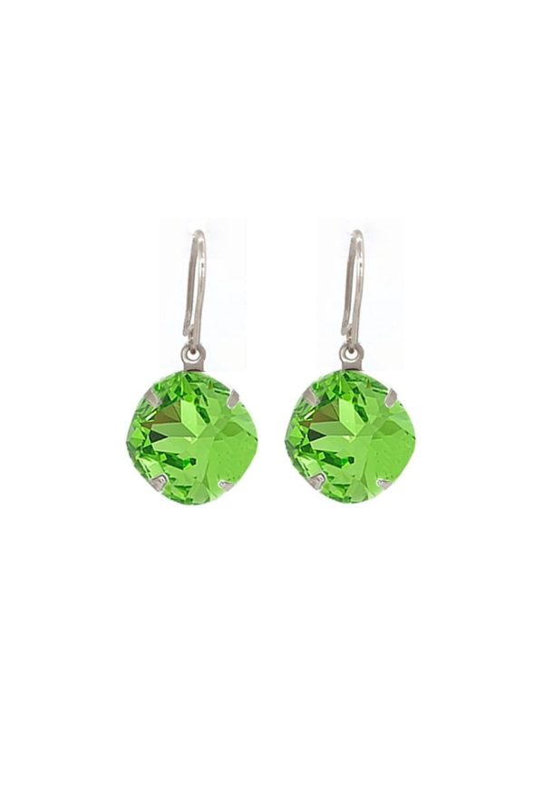 Remi Light Green Crystal Earrings Diamond Shape, 2cm Long Rhodium or Gold - Image 2