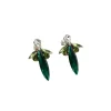 Parisian Green Crystal Marquise Earring, Rhodium Metal 5cm long