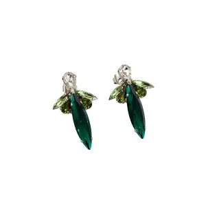 Parisian Green Crystal Marquise Earring, Rhodium Metal 5cm long