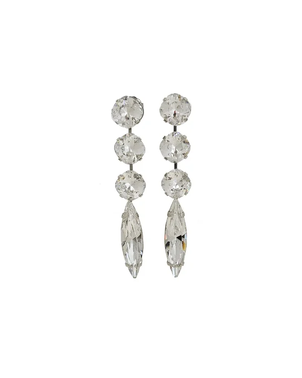 Chelsea Clear Crystal Marquise Chandelier Earrings Rhodium Metal, 8cm Long