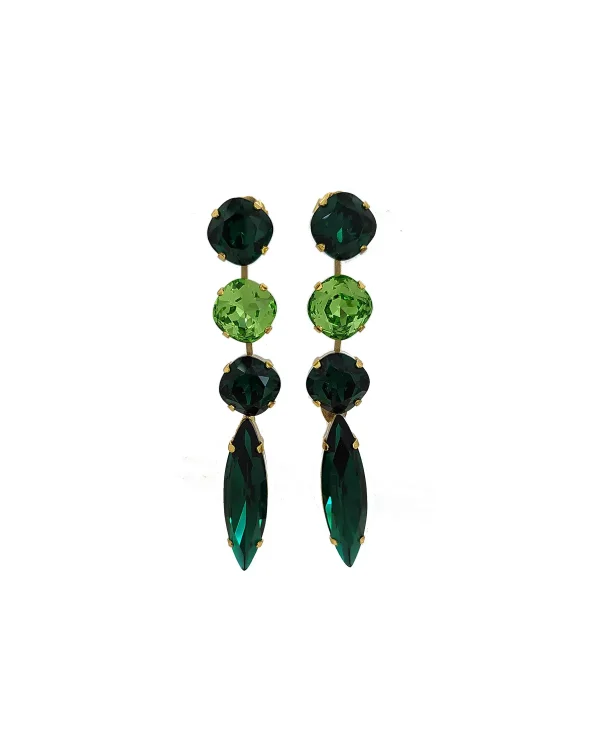 Chelsea Green Crystal Marquise Chandelier Earrings Rhodium Metal, 8cm Long