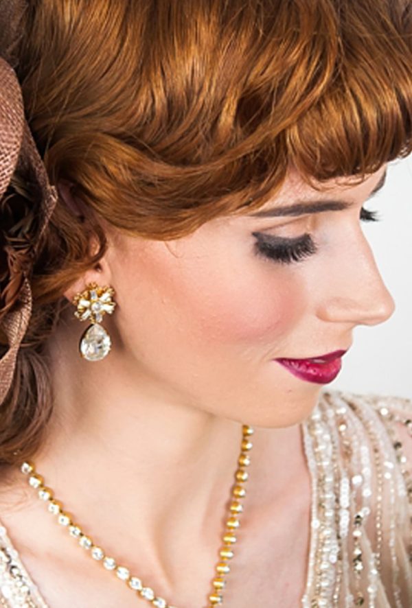 Lace Dreams Clear Crystal Teardrop Bridal Earring, Gold Metal 4cm long - Image 2