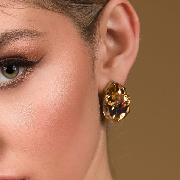 Manhattan Sahara Gold Teardrop Studs, Gold Metal 3cm Earrings - Image 2