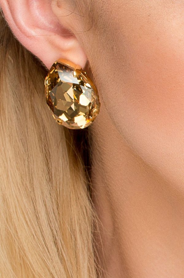Manhattan Sahara Gold Teardrop Studs, Gold Metal 3cm Earrings - Image 4
