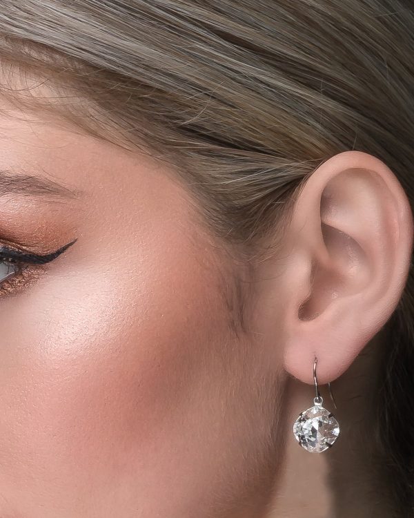 Remi Chiffon Clear Crystal Earrings Diamond Shape, 2cm Long Rhodium Metal - Image 4