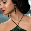 Chelsea Green Crystal Marquise Chandelier Earrings Rhodium Metal, 8cm Long - Image 2