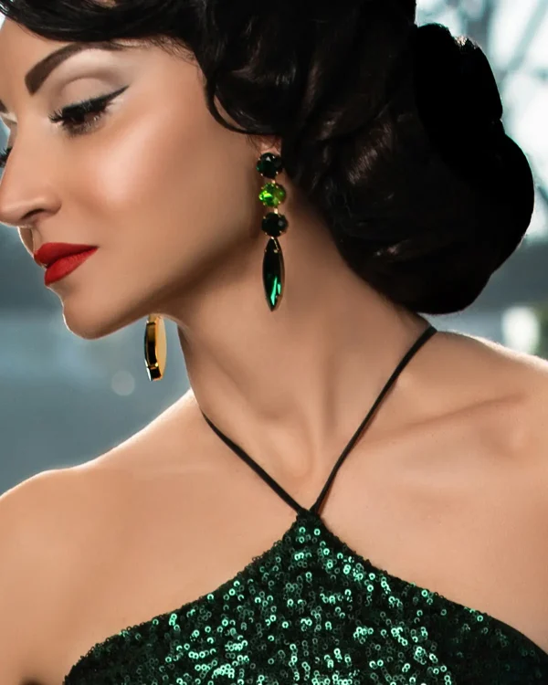 Chelsea Green Crystal Marquise Chandelier Earrings Rhodium Metal, 8cm Long - Image 2