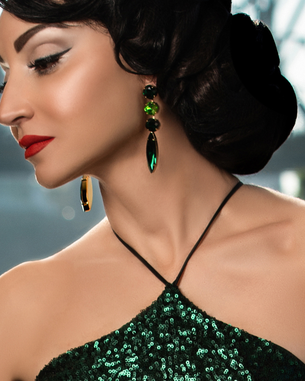 Chelsea Black Crystal Marquise Chandelier Earrings Rhodium Metal, 8cm Long - Image 5