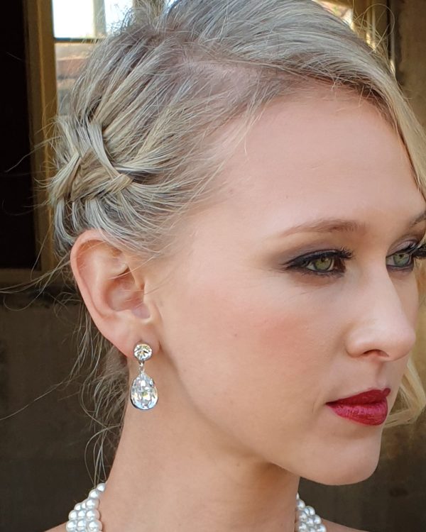 Stealing Kisses Clear Crystal Teardrop Bridal Studs, Rhodium Metal 3.5cm long - Image 4
