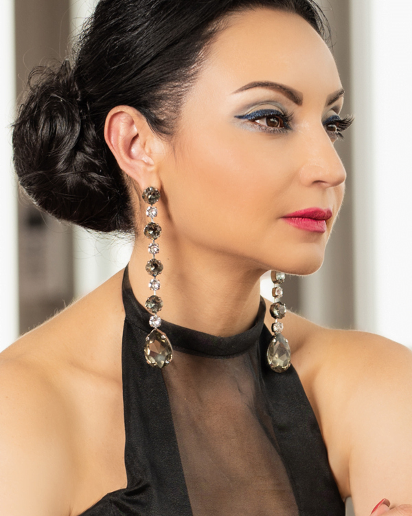 Cleo Sable Black Crystal Teardrop Earrings, Gold Metal 5cm Earrings - Image 30