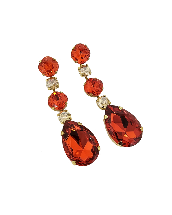 Astor Orange and Gold Crystal Chandelier Earrings, 8cm long, Gold Metal, Bridesmaids Earrings - Image 5