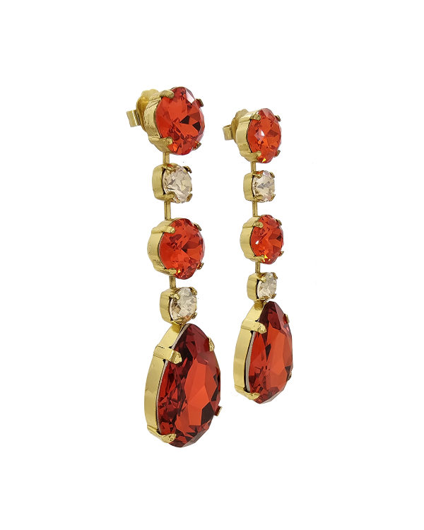 Astor Orange and Gold Crystal Chandelier Earrings, 8cm long, Gold Metal, Bridesmaids Earrings - Image 2