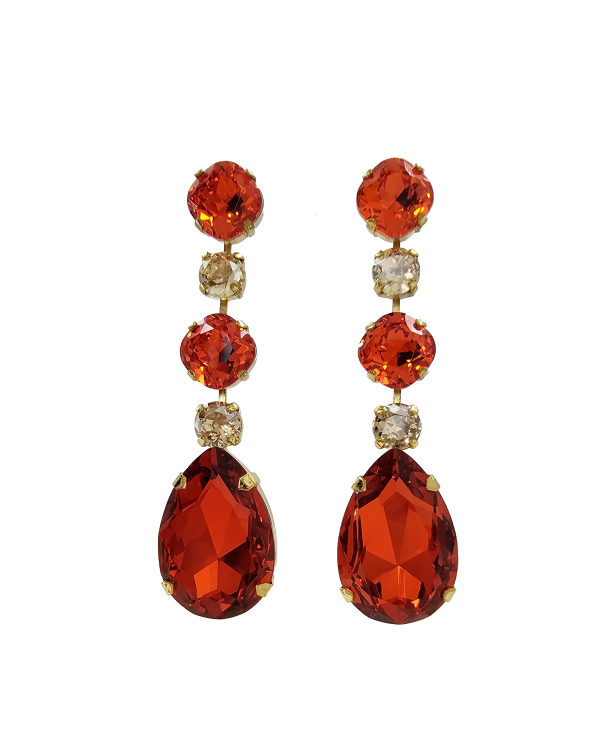 Astor Orange and Gold Crystal Chandelier Earrings, 8cm long, Gold Metal, Bridesmaids Earrings