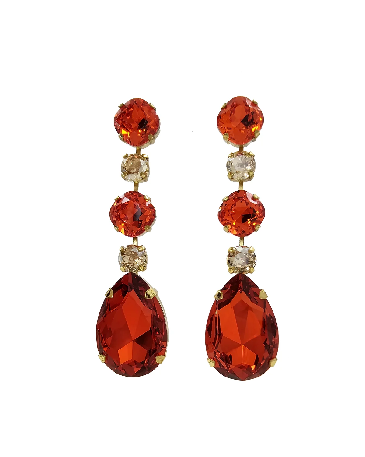 Astor Orange and Gold Crystal Chandelier Earrings, 8cm long, Gold Metal, Bridesmaids Earrings