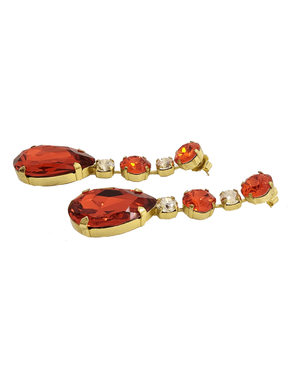 Astor Orange and Gold Crystal Chandelier Earrings, 8cm long, Gold Metal, Bridesmaids Earrings - Image 3