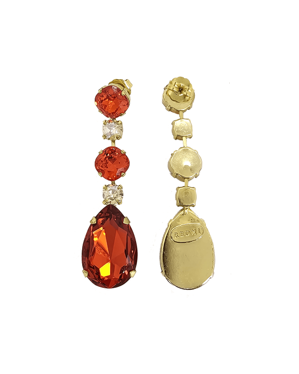 Astor Orange and Gold Crystal Chandelier Earrings, 8cm long, Gold Metal, Bridesmaids Earrings - Image 4